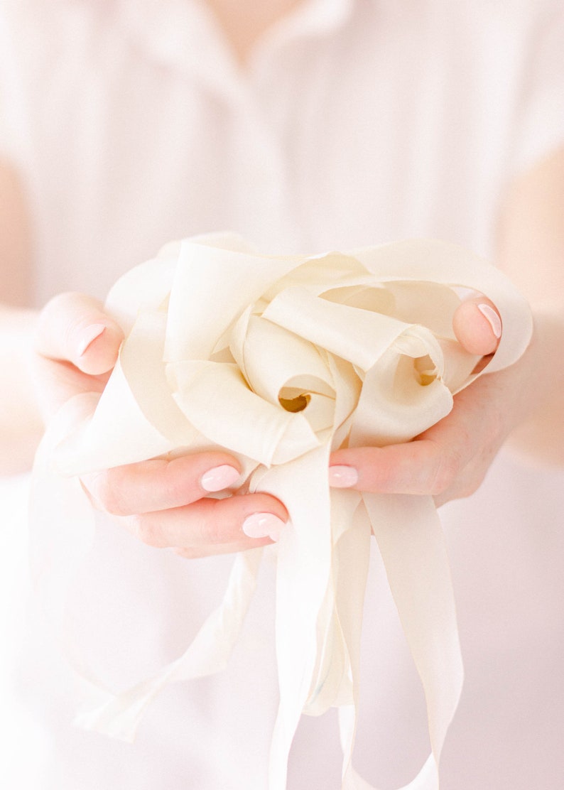 SOFT WHITE Silk Ribbon White Wedding Bouquet Ribbon Wedding Invitation Ribbon image 7