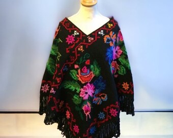 Floral knitwear,Embroidery poncho perfect for festivals