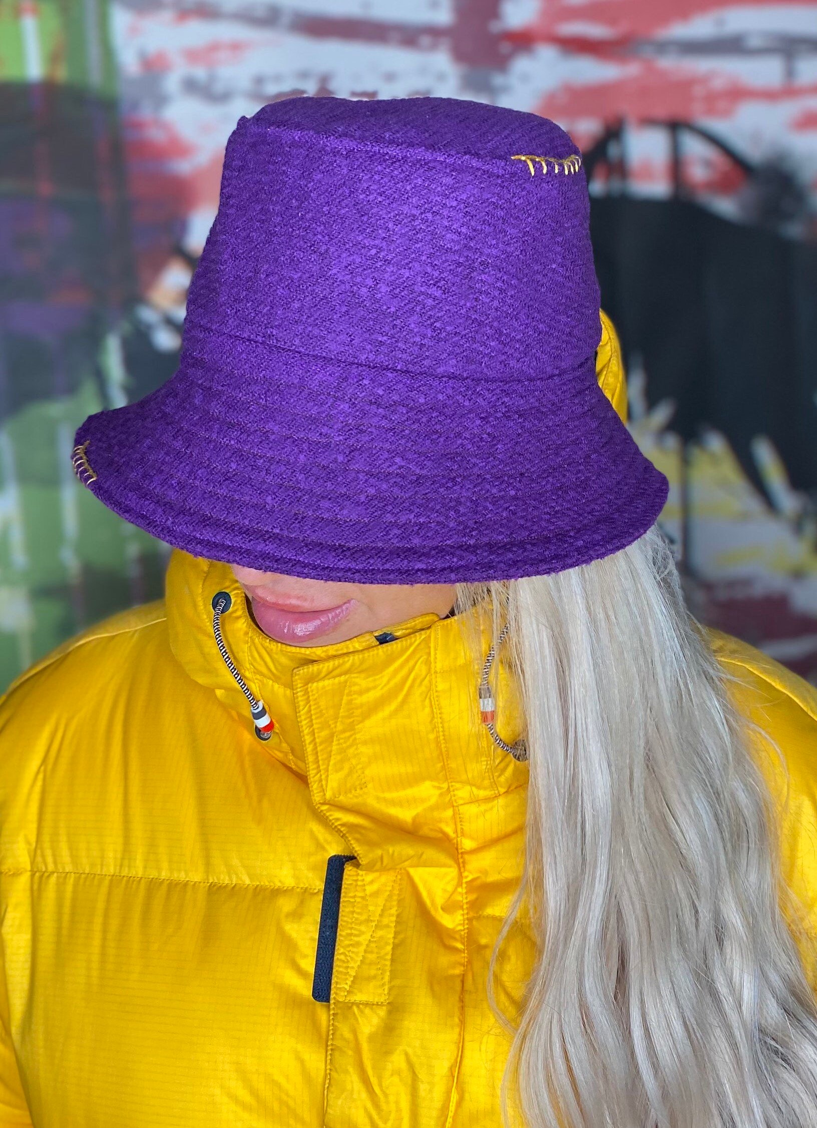 Winter Wool Bucket Hat Style, Wide Brim Purple Hat, Vintage Style Hat