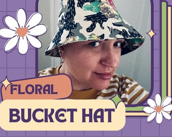 Camouflage Denim Floral Bucket Hat, Festival lovers and fashionista.
