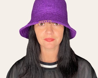 Purple Wool bucket hat style, wide brim purple hat, vintage style hat.