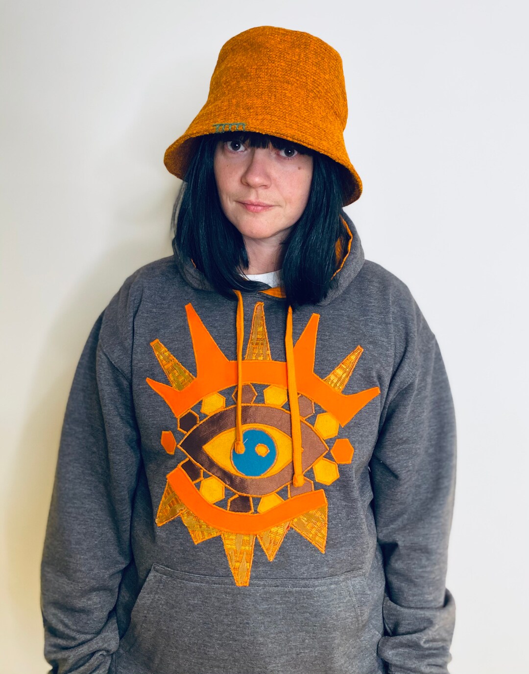 Gray Embroidery Sweatshirt With Orange All Seeing Eye Appliqué Etsy