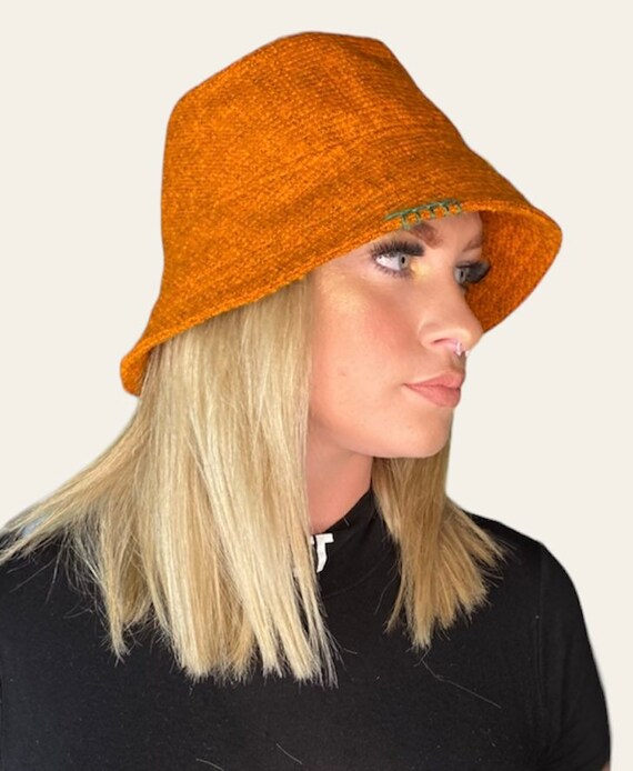 Orange Colour Bucket Hat With Wide Brim, Unisex Headwear  display picture 3