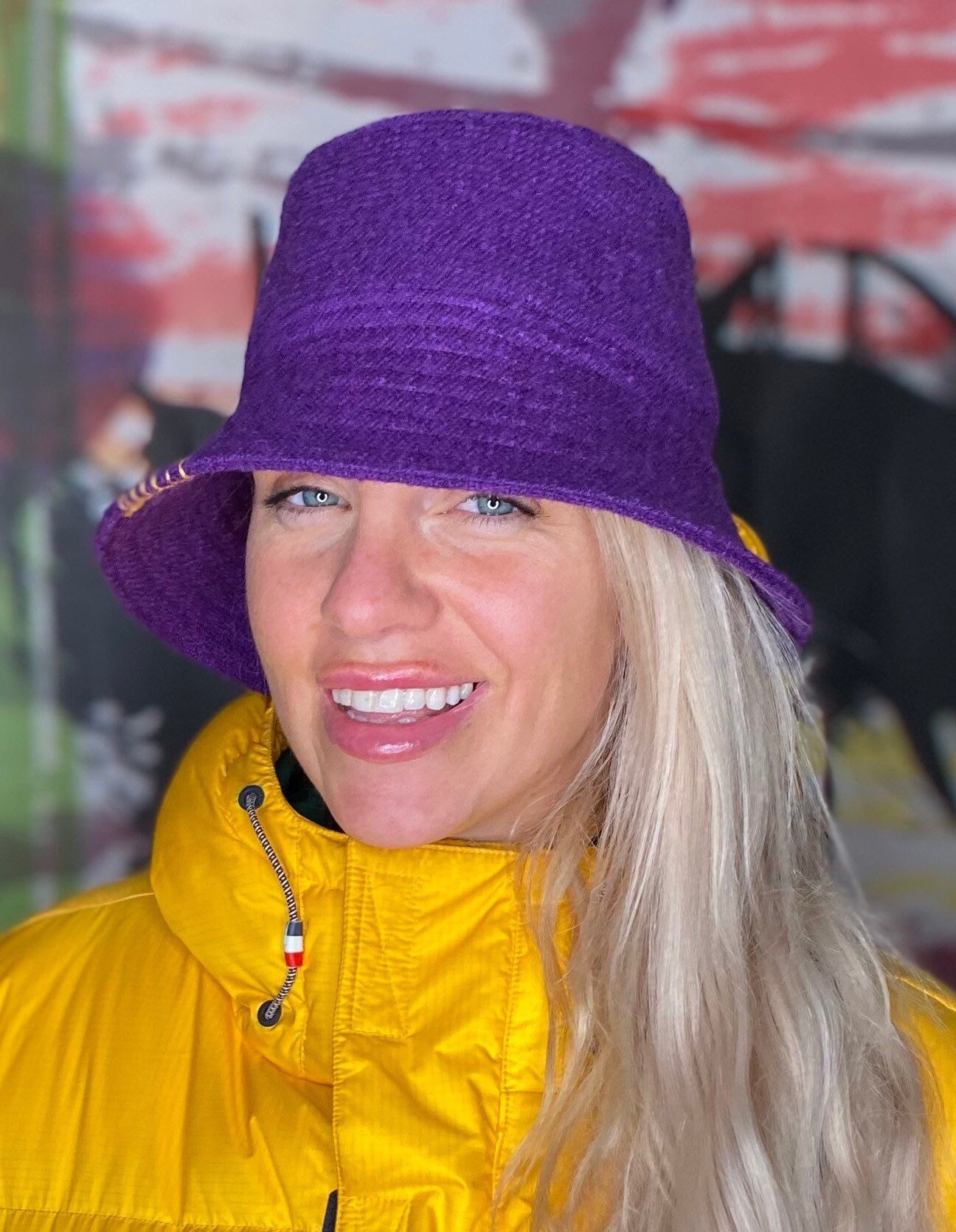 Winter Wool Bucket Hat Style, Wide Brim Purple Hat, Vintage Style Hat