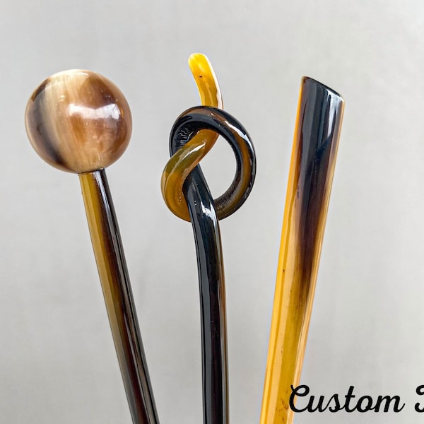 Original Natural Buffalo Horn Hairpin Pin Stick, Buffalo Horn Hair 3 Styles, Anti Static Hair Personalized, Horn Carving, Gift for Her