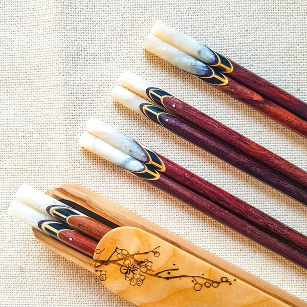 Mother-of-pearl Chopstick Mother's Day Father's Day Personalized Rosewood Chopsticks Engraved Name Handcrafted Chopstick