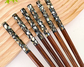 Beautiful Abalone Snail Head Mother's Day Father's Day Personalized Rosewood Chopsticks Engraved Name Handcrafted Chopstick