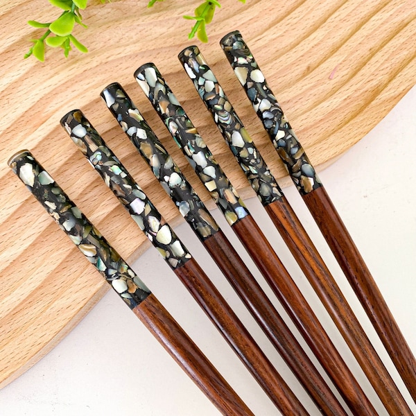 Beautiful Abalone Snail Head Mother's Day Father's Day Personalized Rosewood Chopsticks Engraved Name Handcrafted Chopstick