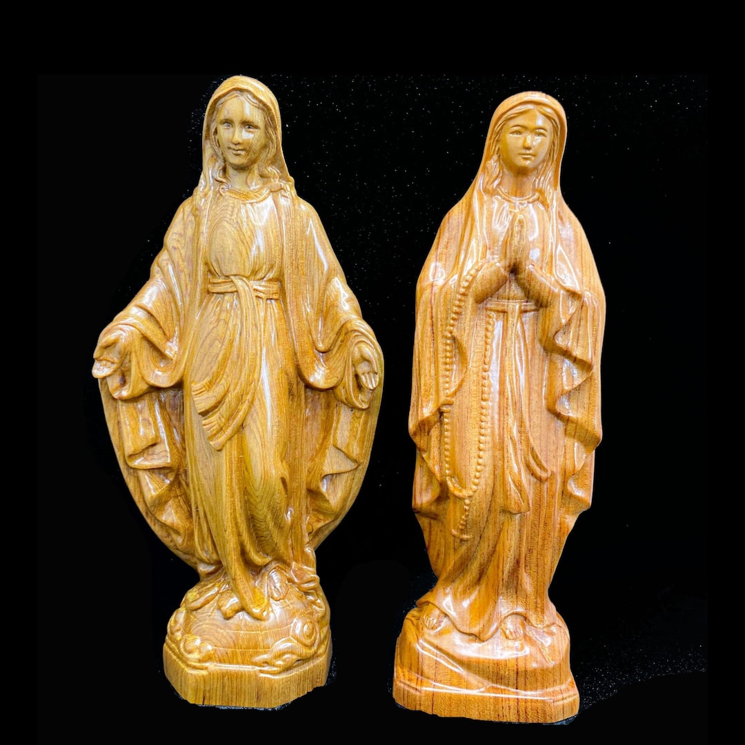 Our Lady of Lourdes Wooden Catholic Statue Wooden Statue Small Etsy
