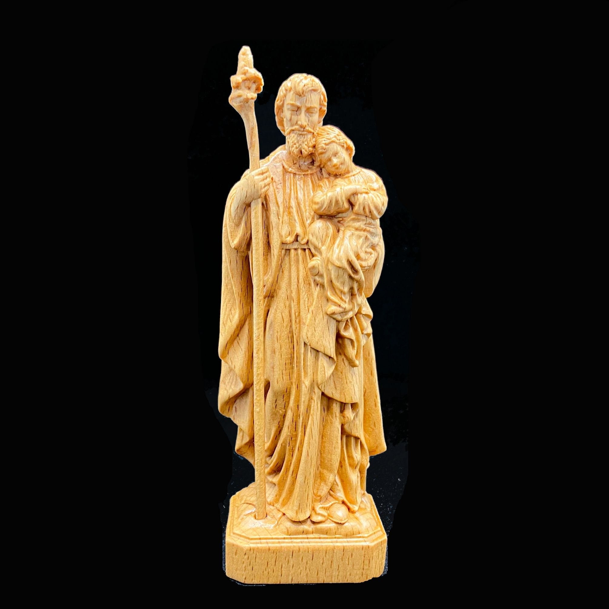 St. Joseph Holding Baby Jesus Statue, Wooden Statue for Home, Catholic