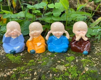 Good Luck Buddha Little Buddha See No Evil Hear No Evil Laughing Buddha Statue Spiritual Gift Happy Buddha Car Decor Set of 3