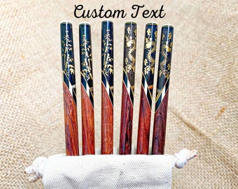 Long-Lived Peaceful Prosperous Rosewood Chopsticks Engraved Name Bamboo Dragon Chopstick Gift Handcrafted Chopstick