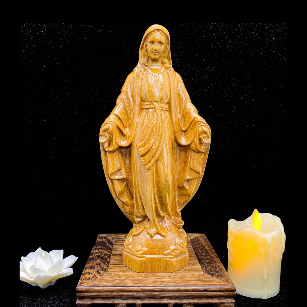 Our Lady of Grace Blessed Mother Statue, Wooden Statue Mother Mary