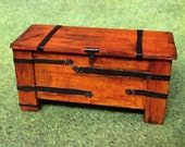 Early Medieval Gothic Tudor quot iron quot -bound wooden cedar chest with working latch. 1 12 scale dollhouse miniature. Artisan handmade USA.