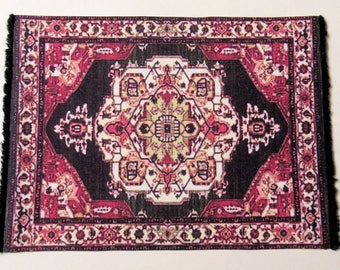 Dollhouse Miniature Floral Iron On Fabric Rug 1:12 Cream Oval Oriental Persian