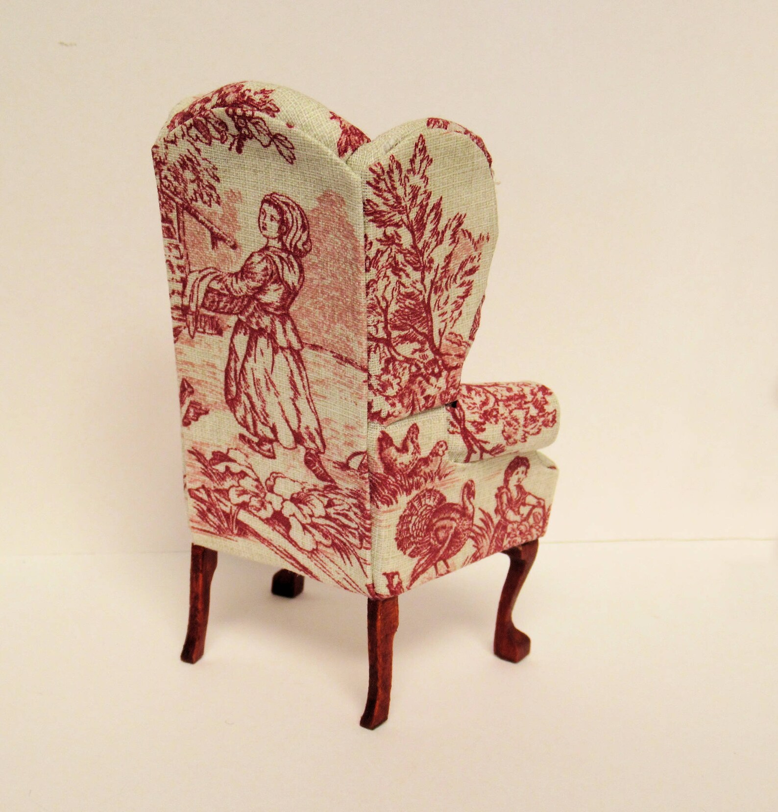 Queen Anne style wingback chair French toile upholstery dark Etsy