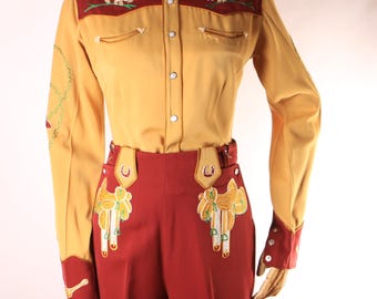 Vintage 1940s 50s Western Suit Womens Western Shirt and Pants