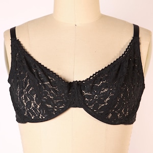 1980s Black Sheer Floral Lace Bra by Lily of France-38D