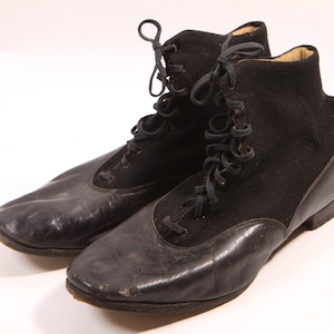 Antique 1800s Early 1900s Black Leather and Wool Felt Lace Up Boots