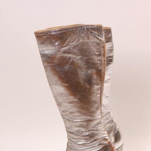 1960s Silver Metallic Knee High Glitter High Heel Fetish Go Go Boots by Creations Olympia Tour Miller Chausseur