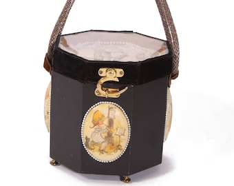 Late 1960s Early 1970s Modge Podge Holly Hobbie Wooden Oversized Little Girl Novelty Purse
