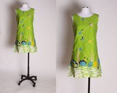 1960s Novelty Border Print Sealife Fish Seahorse Coral Fish Net Skort Mini Dress Romper -M