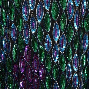 1980s Blue, Purple and Green Geometric Long Sleeve Beaded and Sequin Long Sleeve Cardigan Jacket Silk Jacket image 6