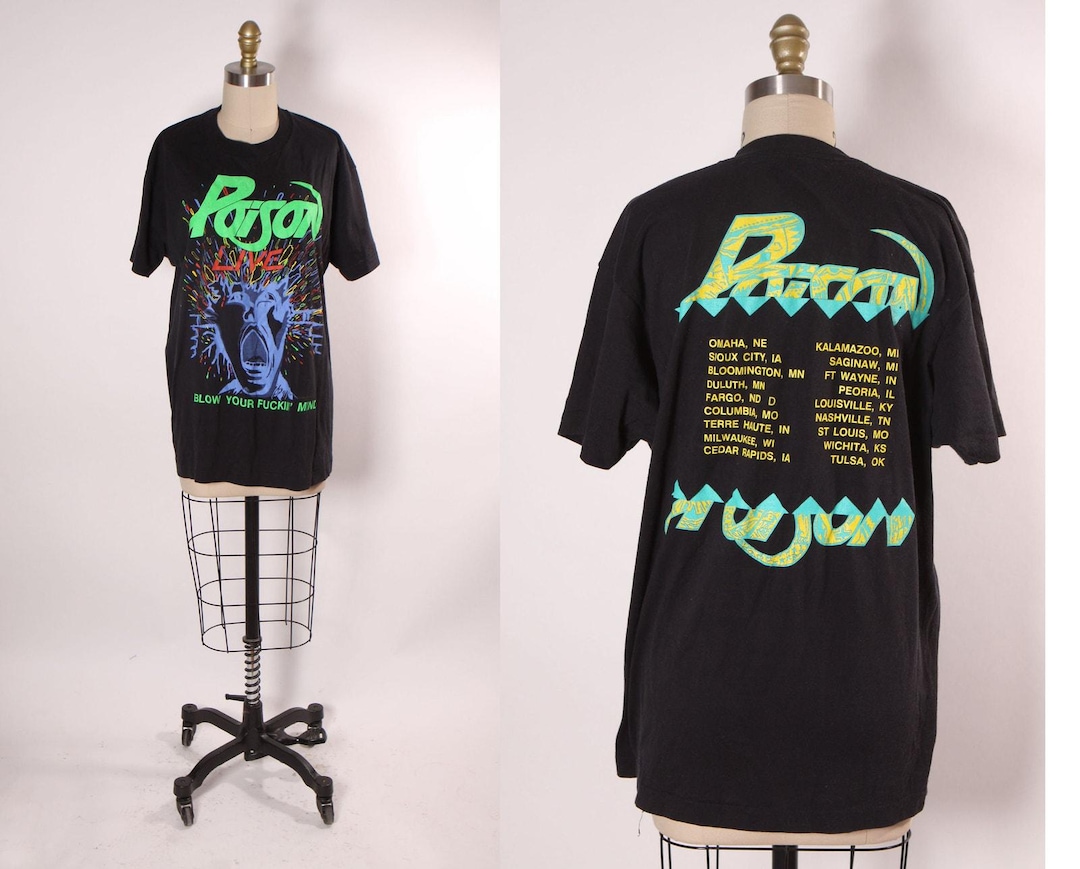 1980s 1988 Black Short Sleeve Single Stitch Poison Live Concert