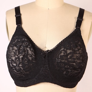 1980s Sheer Black Floral Lace Bow Detail Bra by Bali-38D