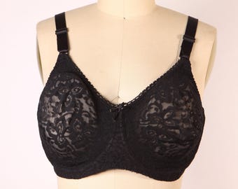 1980s Sheer Black Floral Lace Bow Detail Bra by Bali-38D