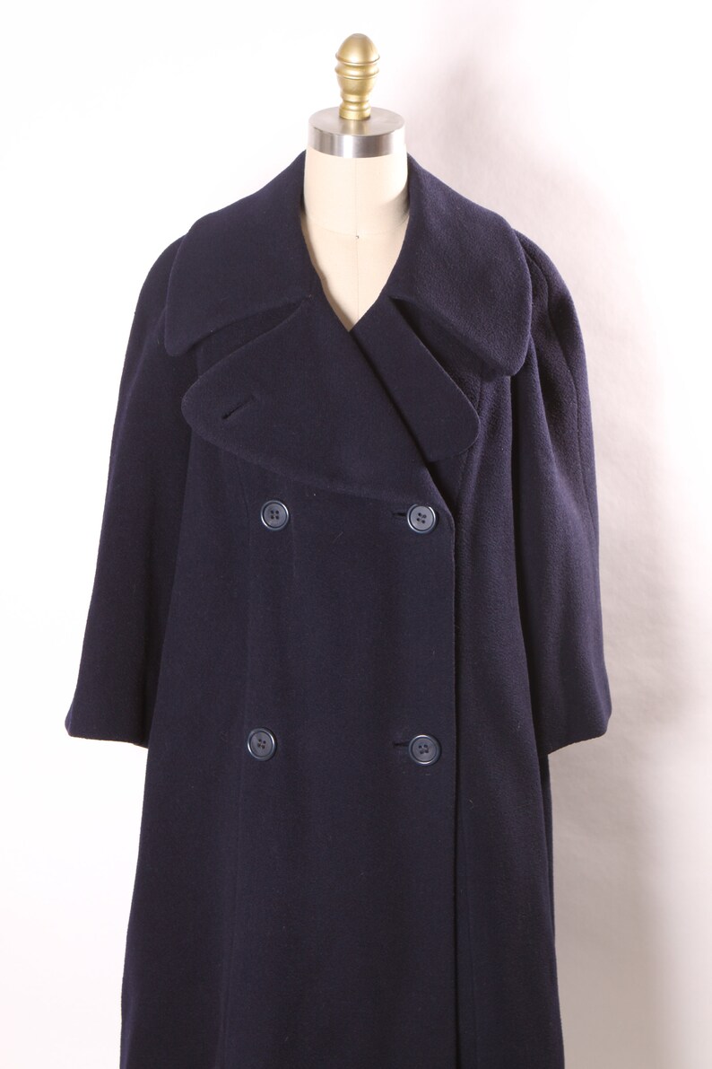 1960s Navy Blue Long Sleeve Button Up Pea Coat by Traina-Norell XL image 2