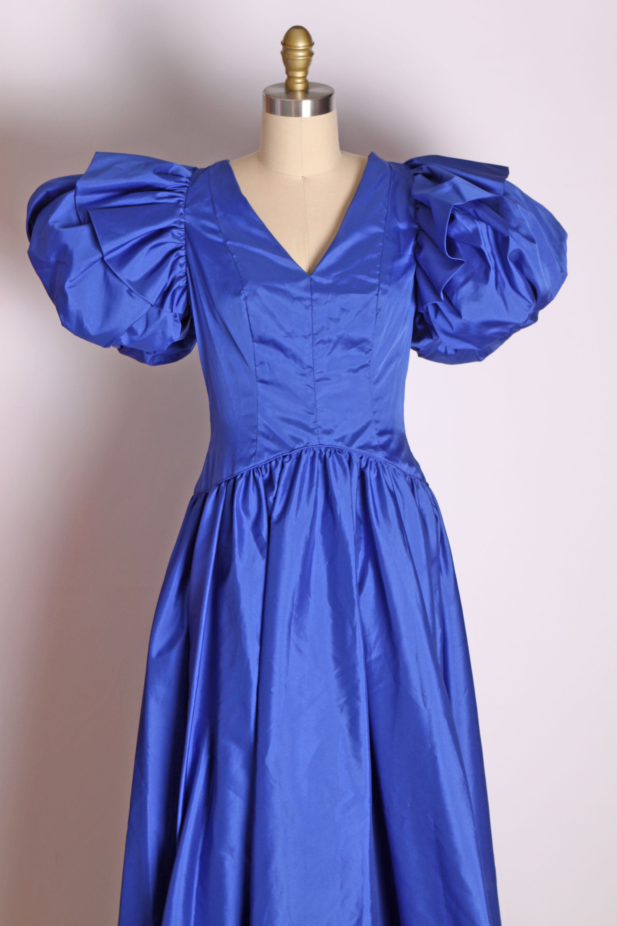 1980s Blue Oversized Puffy Sleeve Short Sleeve Formal Pageant | Etsy