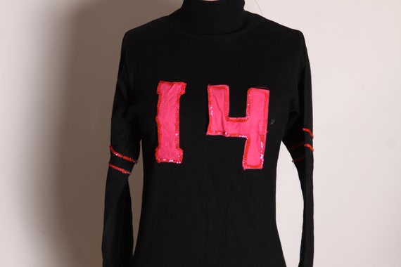 1960s Black and Pink Sequin Long Sleeve Turtlenec… - image 3