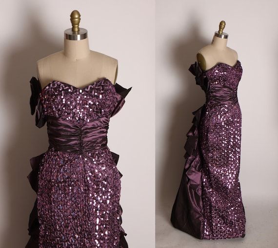 1980s Black and Blue Asymmetrical Strapless High Cut Front Hostess Overskirt Formal Cocktail Dress