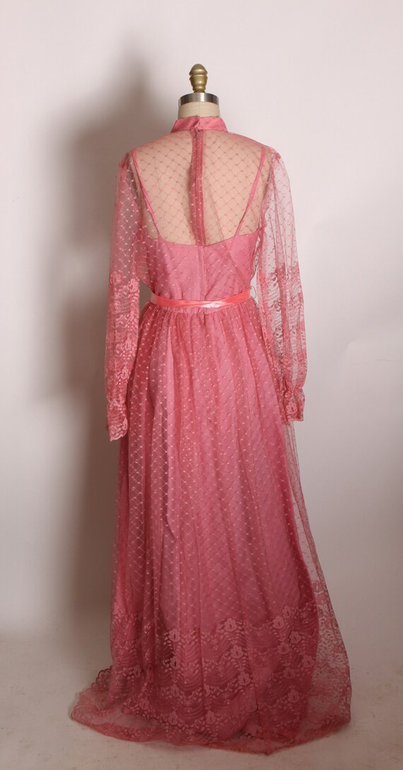 1970s Dusty Rose Pink Sheer Lace Long Sleeve Full… - image 7