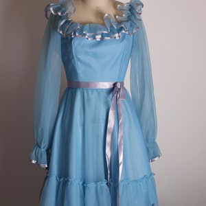 1970s Blue Tiered Sheer Overlay Ruffle Collar Portrait - Etsy