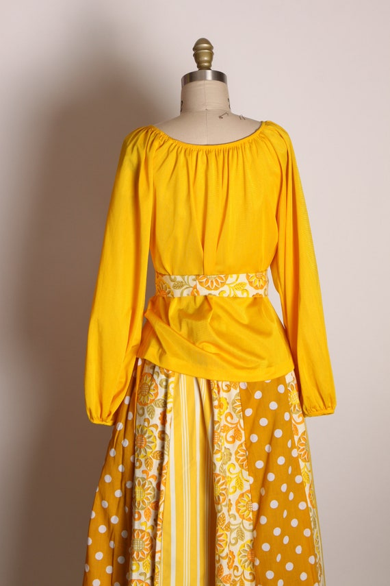 1970s Golden Yellow Long Sleeve Blouse with Golde… - image 9