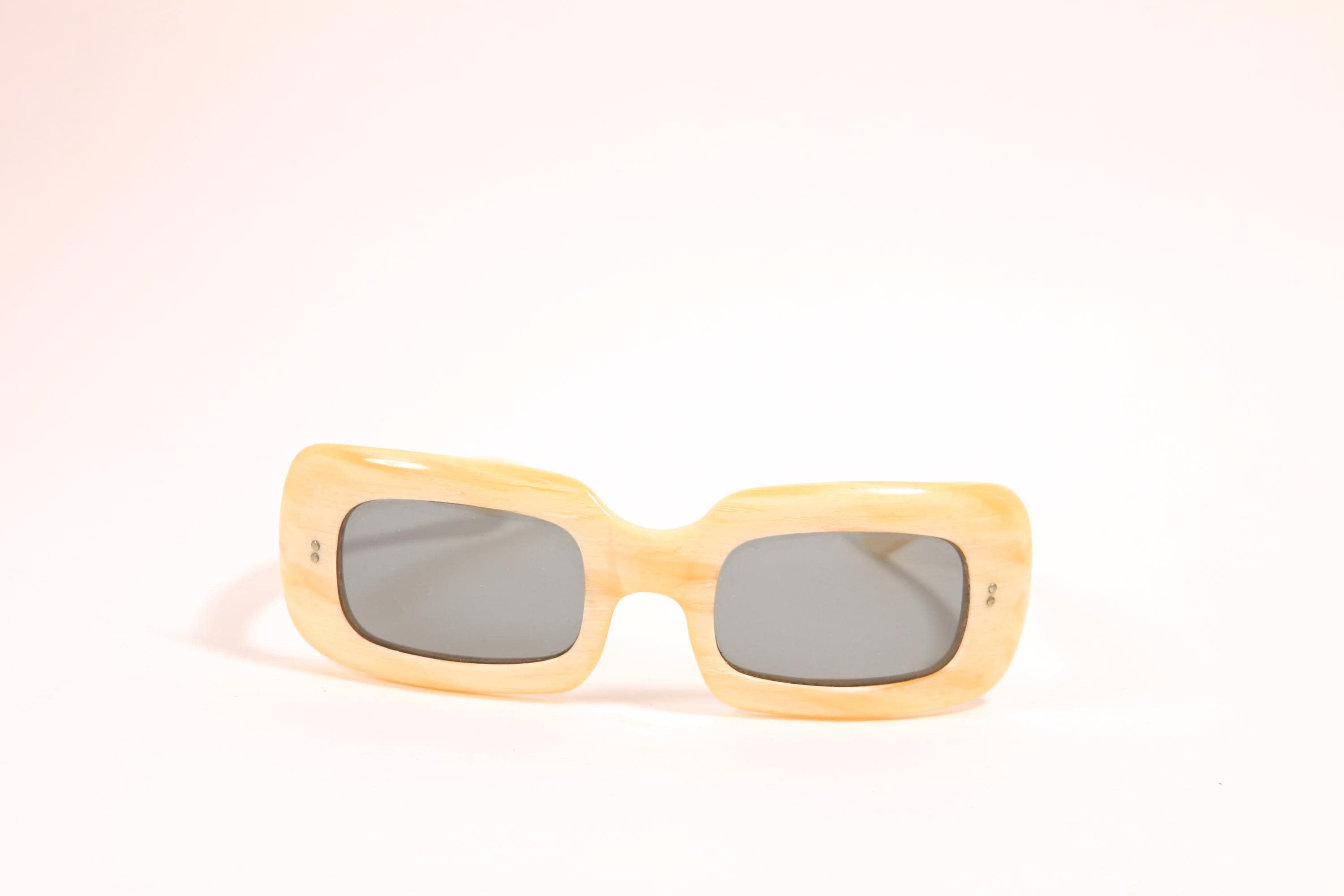 1960s Cream off White Square Mod Gray Tint Lens France Sunglasses