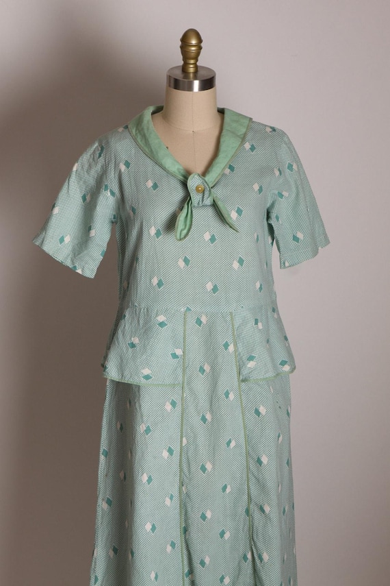 1930s Feedsack Dress - Mint Green Diamond Print, … - image 1