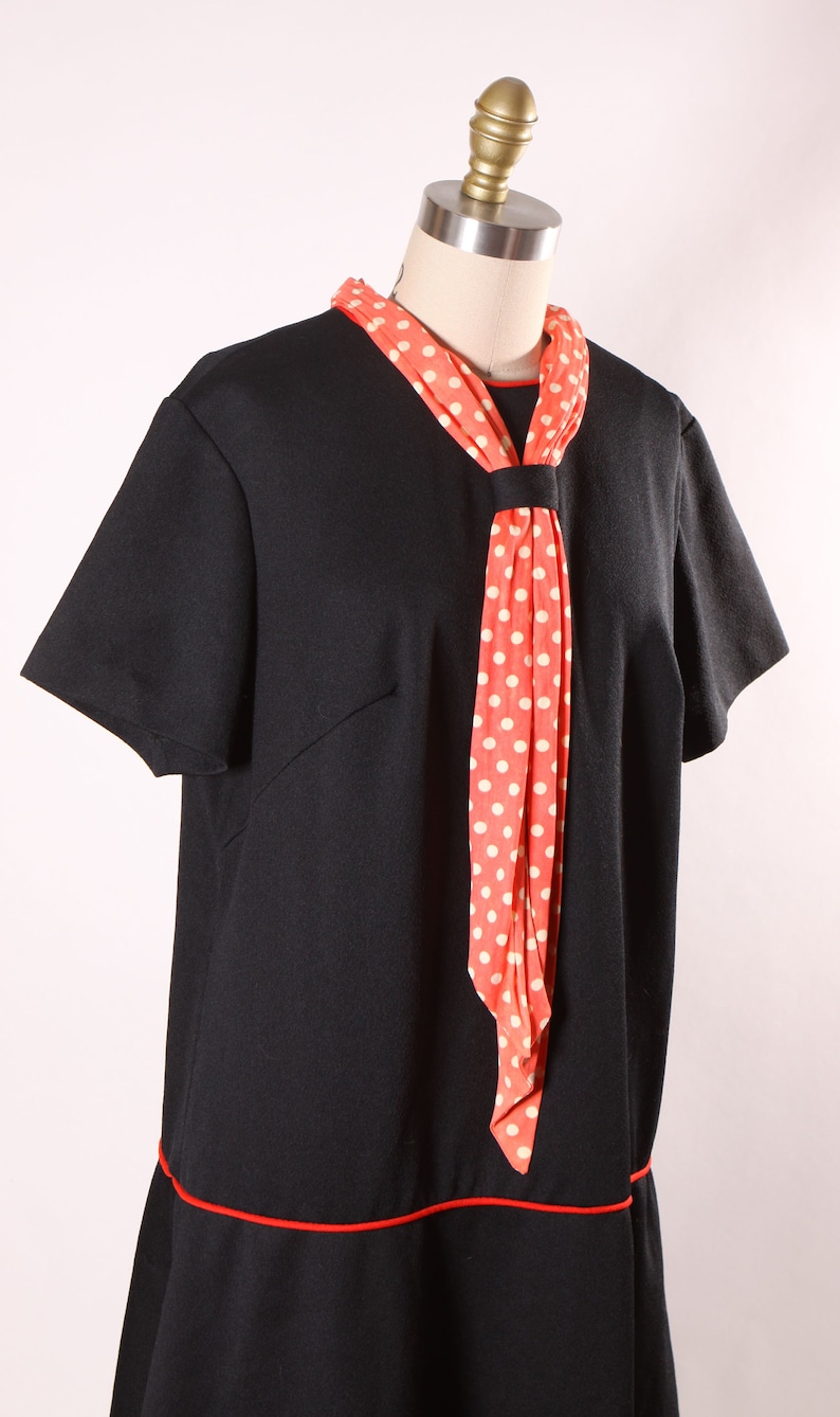 1960s Black and Red Short Sleeve Plus Size Volup Red Trim Polka Dot Scarf Scooter Dress by ShipShape XL image 6