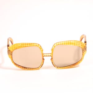 1970s Yellow and Brown Clear Tortoise Animal Print Oversized Boho Italy Sunglasses