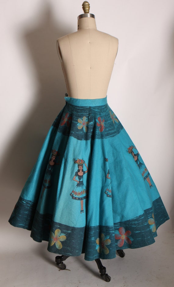 1970s Does 1950s Turquoise Blue Felt Mexican Skir… - image 9