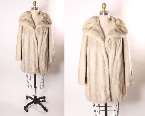 1950s 1960s Silver Mink Fur Hip Length Folded Collar Winter Coat by The Broadway -M-L