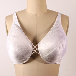 1980s White Floral Print Criss Cross Front Bra by Vanity Fair-38C and and 38D