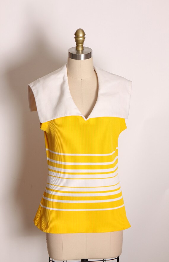 1970s Yellow and White Striped Sleeveless Sailor … - image 2