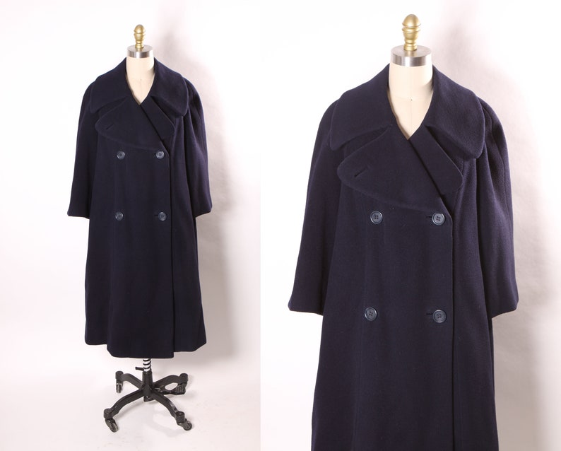 1960s Navy Blue Long Sleeve Button Up Pea Coat by Traina-Norell XL image 1