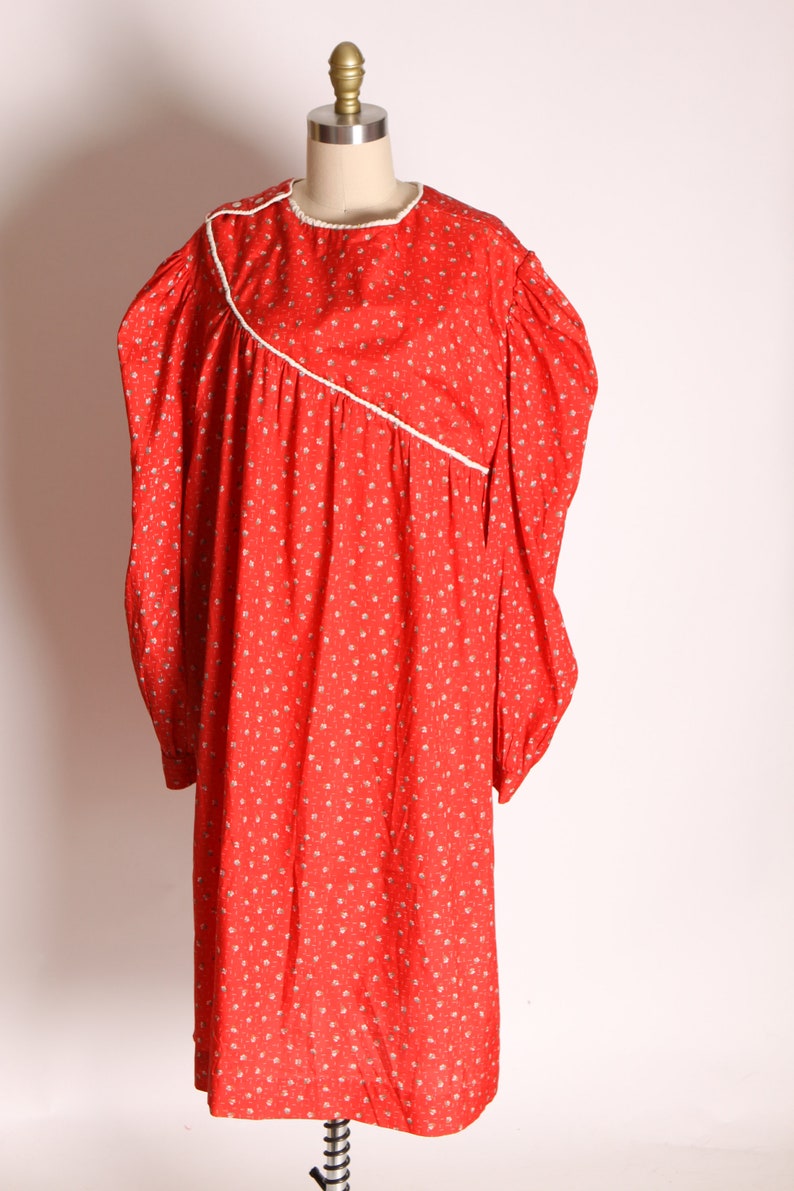 1970s Red, White and Blue Long Sleeve Floral Tent Dress image 3