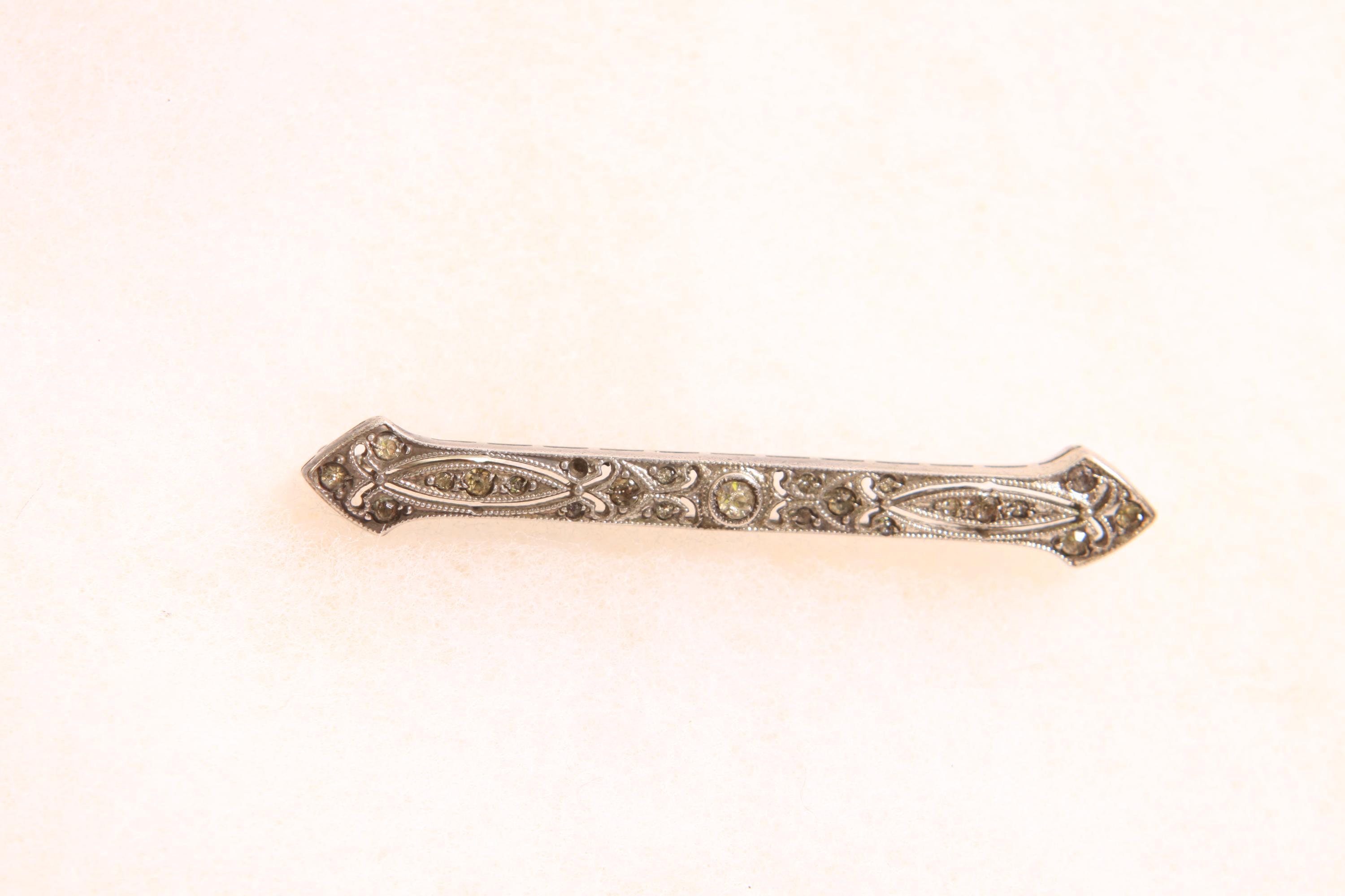 Broche Vintage Art Déco Argent Massif Et Marcassites – Années 1920 – France