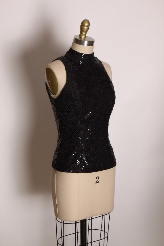 1980s Black Sequin Sleeveless Dance Costume Top B… - image 6