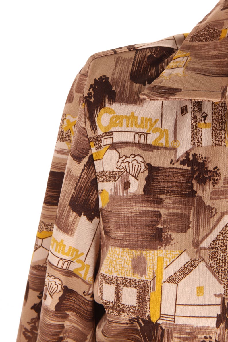 1970s Novelty House Home Realty Century 21 Realtor Polyester Button Down Shirt by Academy Award L